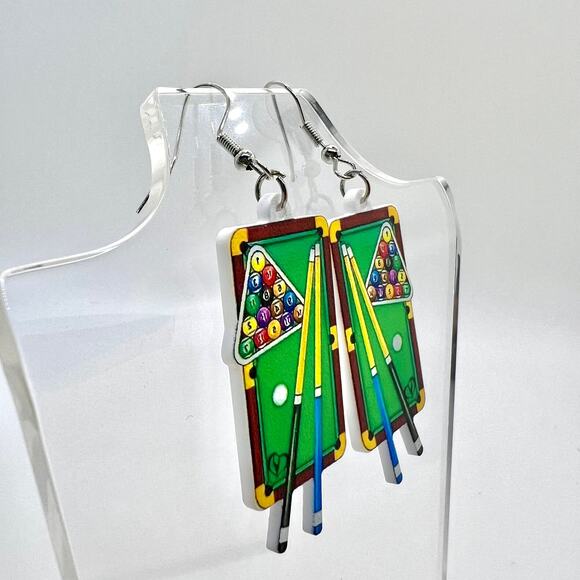 Pool Table Earrings - Game Earrings - Party Earrings - Party Earrings - Billiard - Picture 2 of 7